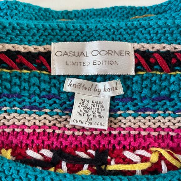 Vtg Y2K 2000s Colorful Floral Hand Knit Pullover Sweater Wmns M Nordic - Picture 6 of 8